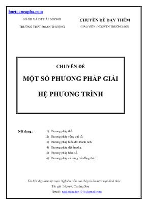 Toán 10 - Chuyên đề Một số phương pháp giải hệ phương trình
